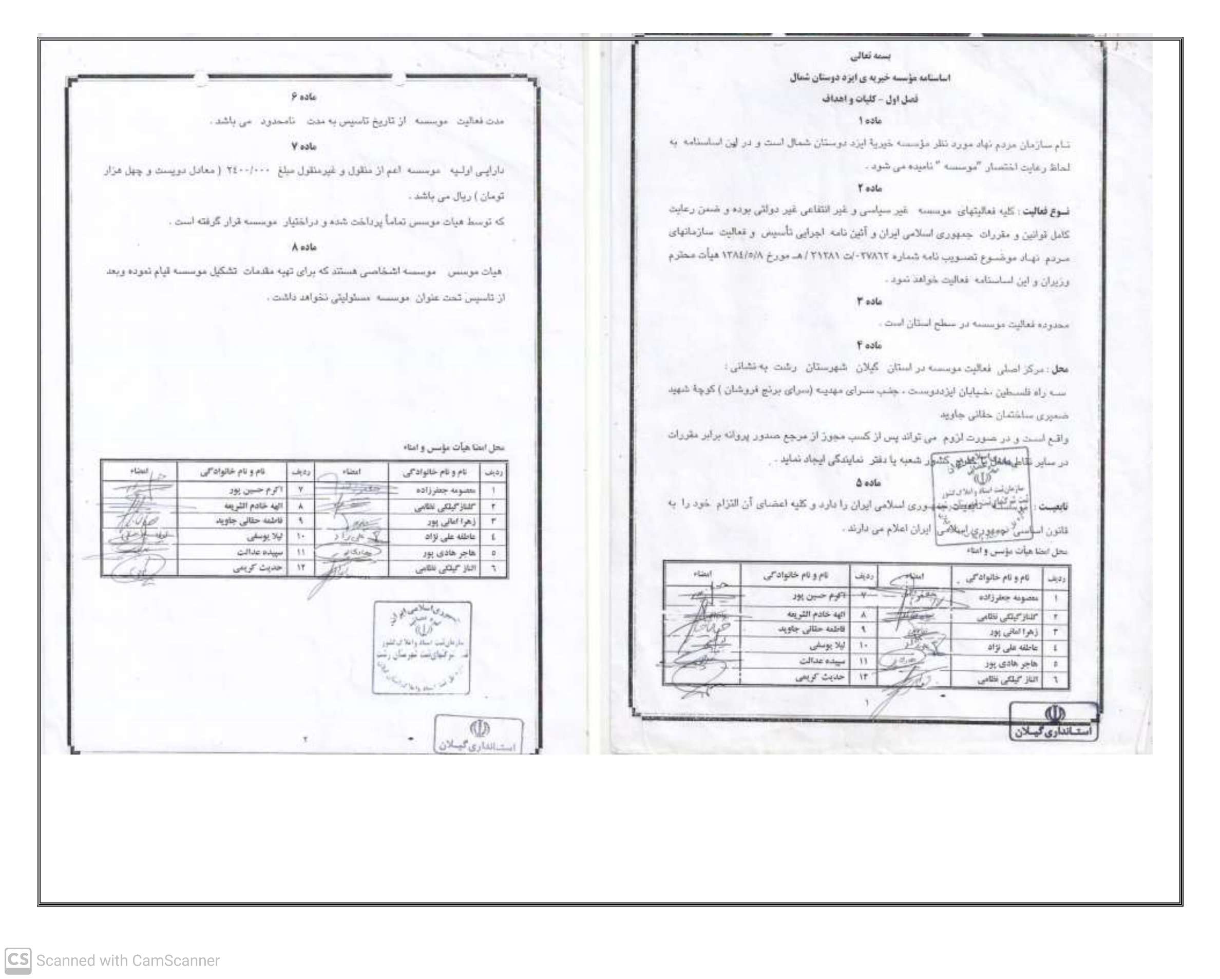 اساسنامه خیریه ایزددوستان 